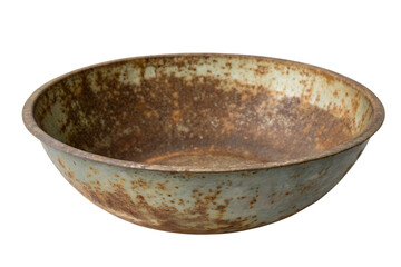 Old rusty metal bowl on white background isolated on a transparent background container