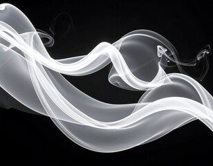 Abstract flowing white smoke on black background