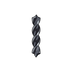 Detailed vector illustration of a sharp metallic twisted spiral drill bit tool, essential for industrial construction hardware work.