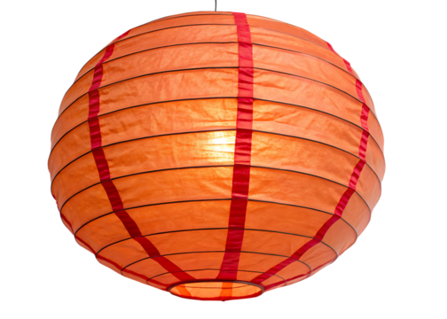 Orange paper lantern with red ribbon accents isolated on a transparent background