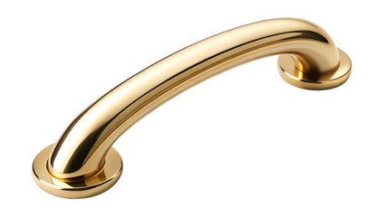 Polished golden curved handle with rounded ends isolated on a transparent background