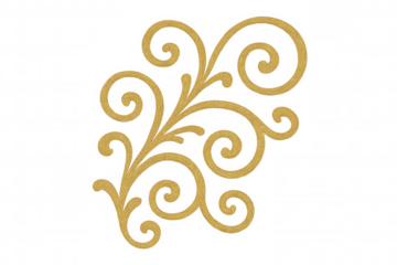 Gold glitter flourish ornament featuring a decorative metallic swirl, creating an elegant visual element on a transparent background
