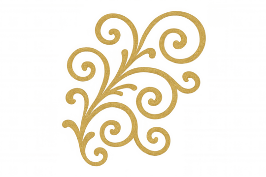 Gold glitter flourish ornament featuring a decorative metallic swirl, creating an elegant visual element on a transparent background - Powered by Adobe