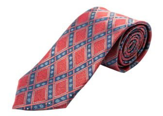Red and blue diamond pattern necktie isolated on a transparent background image