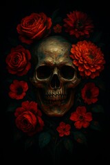 skull and rose