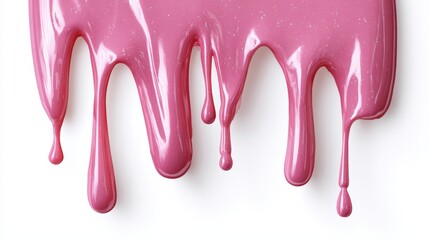 Pink liquid is dripping down a white background
