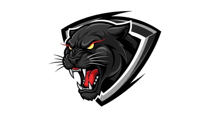 Fierce Black Panther Mascot Logo with Shield Background for Sports Team.