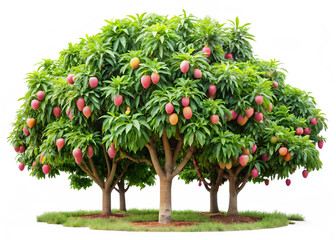 Ripe mangoes on lush green trees isolated on a transparent background mango tree