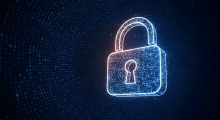 Digital Cyber Security Padlock with Futuristic Particle Effect &ndash; Protecting Data and Privacy in a Connected World, Secure Online Information Technology Concept