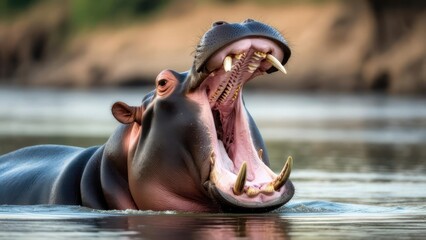 Fototapeta premium Hippopotamus in water, open mouth