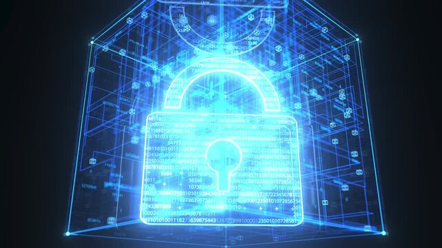 4k Video 3D Cyber Security Lock Animation &ndash; Digital Data Protection and Network Safety. ProRes 4444. .