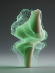 Transparent knee joint anatomy reveals detailed skeletal bone structure for medical visualization.