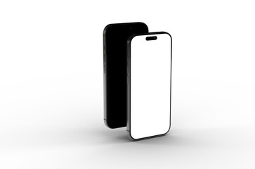High-quality image of two black smartphones with blank screens. Perfect for app presentations or mobile device showcases.