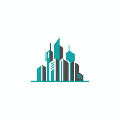 Obraz premium Flat vector logo of futuristic city skyline in geometric style