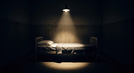 Solitary confinement: A desolate bed bathed in a single ray of stark overhead light