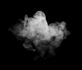 White smoke or dust cloud isolated on black background, perfect for abstract design, dramatic atmosphere, photo editing, special effects, advertising, and creative digital artwork in high resolution.