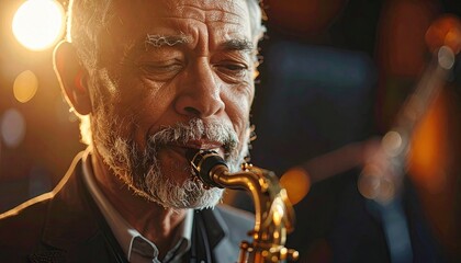 Close-up of a Senior Man Playing Saxophone