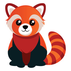 Cute cartoon red panda sitting and looking forward with big eyes isolated on white background