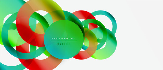 Abstract colorful circles overlap. Modern design elements create dynamic visual composition. Bright hues, gradients present smooth transitions.