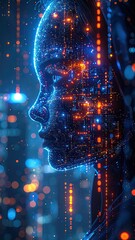 Digital Woman Profile in Blue and Orange Hues