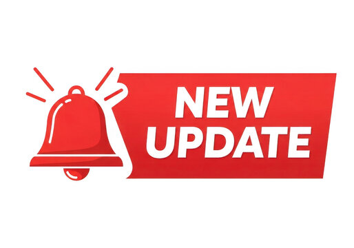 Alert notification bell icon with new update text for announcements and alerts isolated on transparent background