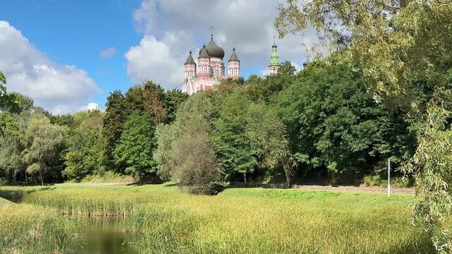Kyiv Ukraine Panteleimon's Convent of Kiev Diocese of Ukrainian Orthodox Church in scenic Feofaniya park.