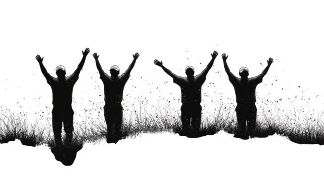 happy people jumping in the grass isolated on a white or transparent background