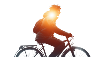 silhouette of a cyclist on a bicycle isolated on a white or transparent background