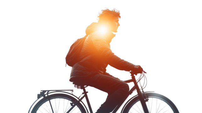 silhouette of a cyclist on a bicycle isolated on a white or transparent background