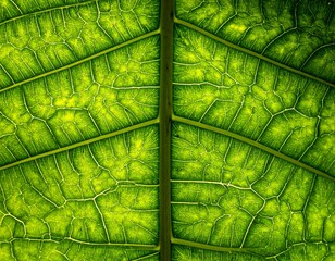 Close-up view of a vibrant green leaf's intricate vein structure
