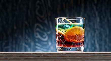 draining. An abstract visualization of a vibrant colorful cocktail glass slowly cracking and draining of its color against a dark background. bar promotions.