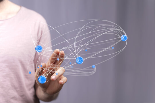 Abstract image depicting global network, connection, technology, digital, communication, interaction, future, innovation, data, spher