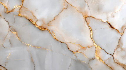 Elegant Marble with Golden Veins: The close-up captures a luxurious surface of white marble interwoven with striking golden veins. The design evokes sophistication and opulence.