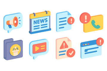 Communication and notification icon set in flat style for web and app design