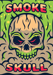 Skull in the green forest. Vector illustration for your design.