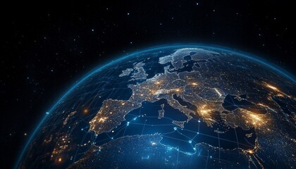 Illuminated Earth Globe with Digital Connections Showcasing Worldwide Network Integration Concept
