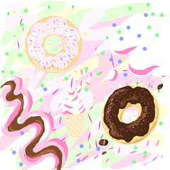 seamless pattern with donuts candy ice cream sugar pink svg vector 