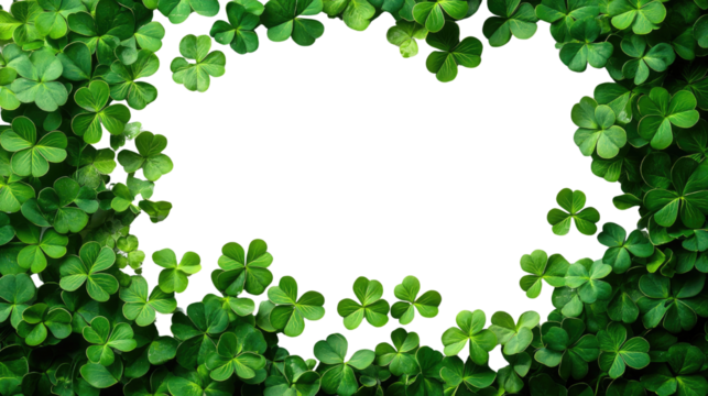  A vibrant frame of three-leaf clovers, symbolizing good fortune and hope, encircles an inviting, clear space, perfect for creative messaging.