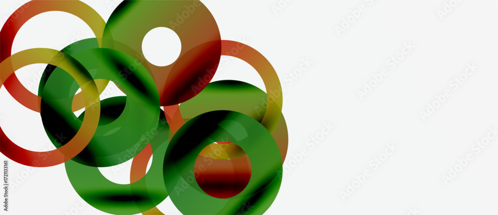 Wall mural abstract design features overlapping circles. green, red, orange hues create dynamic composition. mi