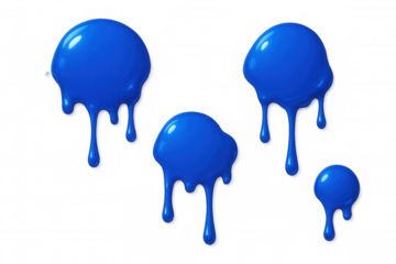 Blue paint drips splashing and pouring down with wet glossy liquid flowing. Creative border design element