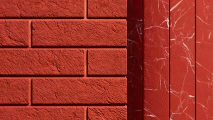 Close up texture of red brick wall and red metal post
