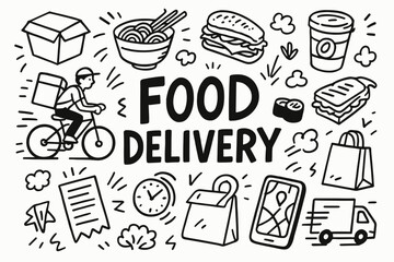 Food delivery outline icon set. fast food, delivery service icons collection.