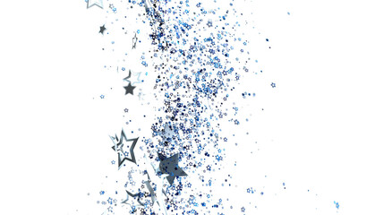 Sparkling blue and silver stars burst on white. Perfect for celebration, holiday, magic, dream, and fantasy designs.