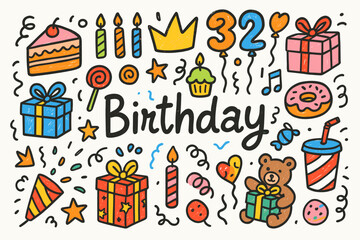 Birthday celebration solid icon set. party, cake, gift icons for festive designs.