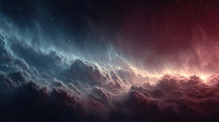 Curtains of red and blue hydrogen gas in deep space