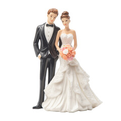 Romantic wedding couple figurine for decoration and gifts on a transparent background, cut out