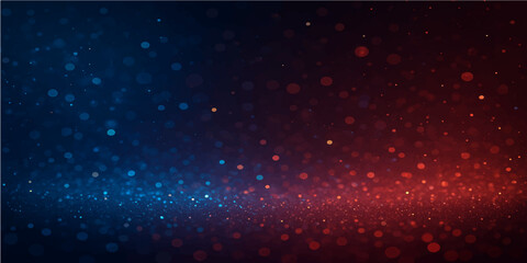 An abstract red and blue background with glowing particles of stardust, creating a cosmic nebula of light in the night sky