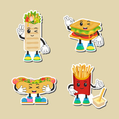 Fast food emoji stickers – vector illustration