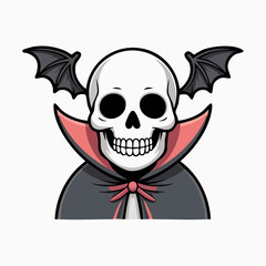 Cartoon Skull with Bat Wings Yellow Eye and RedLined Black Cape.