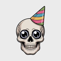Cartoon Skull with Party Hat and Glowing Blue Eyes One with Blue Ring.